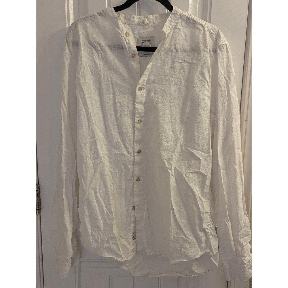 Pull&Bear White Linen Button-Up Shirt